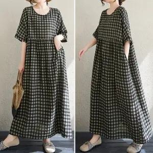 쿠잉 빅사이즈 오버핏 체크블랙 데일리 여성 롱 원피스