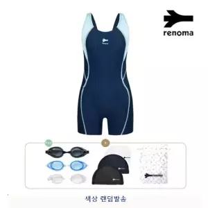 [레노마수영복](하남점)*끈주머니증정*여아 배색 X백 4부 반신수영복 네이비 RN-GS2F865-NV