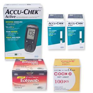 Accu-Chek 아큐첵 액티브 혈당기 세트+혈당검사지 100매+호환침 100개+알콜솜 100매
