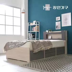 장인가구 스텔라 LED 조명 수납헤드 깊은4서랍 침대SS_매트없음