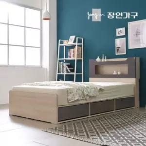 장인가구 스텔라 LED 조명 수납헤드 트리플서랍 침대SS_포켓매트