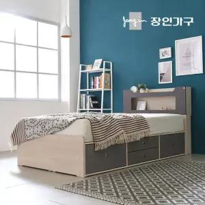 장인가구 스텔라 LED 조명 수납헤드 깊은4서랍 침대SS_포켓매트