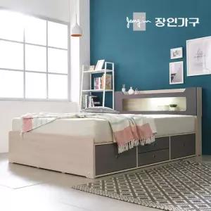 장인가구 스텔라 LED조명 수납헤드 깊은4서랍 침대Q_포켓20T