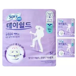 쏘피 에일 데이쉴드 언더웨어 성인용 팬티 기저귀 600ml 중형 5개입 3팩