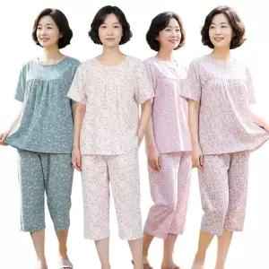 이브바바 여성 여름 요루면 꽃무늬 반팔 상하 잠옷 파자마 홈웨어 세트