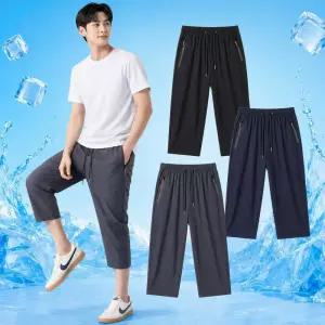 남자7부반바지 여름 아이스 쿨링 냉감 스판 쿨팬츠 냉장고바지 지퍼 쿨 밴딩팬츠 빅사이즈 트레이닝 작업복