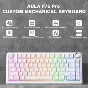 AULA F75Pro 켓 장착형 무선 게임용 식 키보드 RGB 맞춤형 75% 레이아웃 측면 조각 PBT 키캡