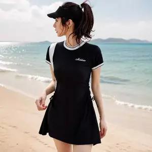 카라 배색 스포티 반팔 투피스 수영복 DA-1008930 여성 비키니
