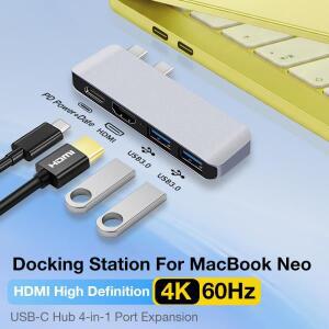 맥북 네오용 4-in-1 USB C 허브 도킹 스테이션 PD 30W HDMI 4K60Hz 5Gbps