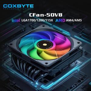 Coxbyte ITX CPU 쿨러 4핀 PWM RGB 8 히트파이프 공랭식 Intel LGA1700 1150 프로세서 냉각 팬