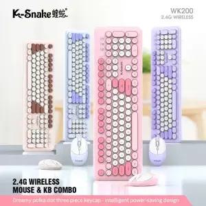 KSnake WK200 무선 키보드 마우스 세트 귀여운 펑크 키캡 USB 비즈니스 노트북 핑 오피스