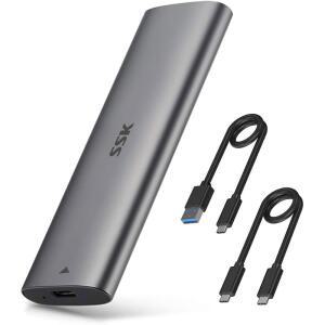 SSK NVMe SATA SSD 인클로저, 도구가 필요 없는 M.2 to USB 어댑터 C 3.2 Gen 2 10Gbps 6Gbps M-키 / B+M 키 외장 리더, UASP 트림 포함, 2230 2242 2260 2280