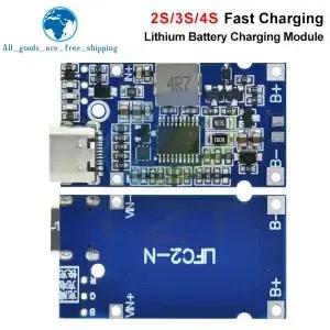 C타입 USB 2S 3S 4S BMS 배터리 충전 모듈 온도 보호 기능 지지대 QC 고속 4.5V15V 18W 2A