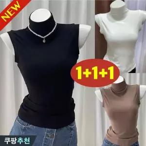 (완전 추천) 100kg까지 빅사이즈 1+1+1 여성 모달 반폴라 민소매 나시 티 슬림핏 티셔츠 여름 편한 심플 나