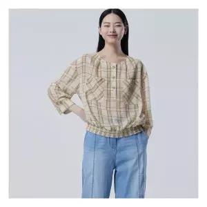 베네통 스모킹 헴 체크 시어 블라우스_BABL96631LB 513622