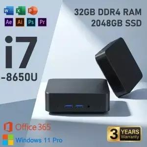 2026년형 새로운 인텔 코어 i7 8650U 미니 PC 윈도우 프로 휴대용 무소음 데스크탑 컴퓨터 (비즈니스