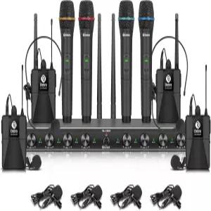 무선 핸드헬드 라발리에 헤드셋 마이크 메탈 리시버가 장착된 D 데브라 오디오 AU800 Pro UHF 8채널 시스템