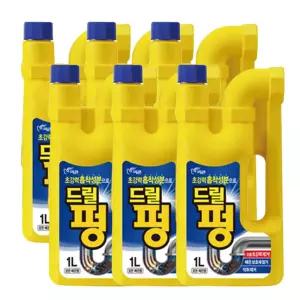 피죤 드릴펑 1L 6개 싱크대 배수구 하수구클리너 뚫어뻥 머리카락녹이는유분용해제