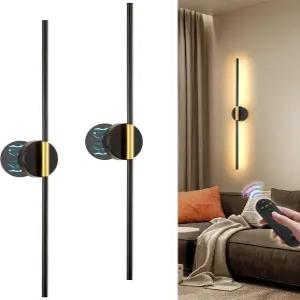 JOOSENLUX 배터리 작동식 벽 스콘스 2종 세트 - 골드 및 블랙 LED 조명 조광 리모컨 조절 가능한 암 무선