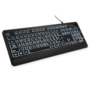 KOPJIPPOM 대형 인쇄 백라이트 키보드 USB 유선 컴퓨터 윈도우 데스크톱 노트북 PC 게임 블랙에 호환되는 흰색 조명 LED 풀사이즈 키보드