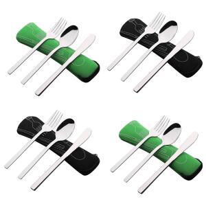 INNOUSE 12 PCS 여행용 캠핑 커틀러 케이스 세트 4인용 스테인리스 스틸 | 나이프 포크 스푼 점심 식사용 식기 MDF