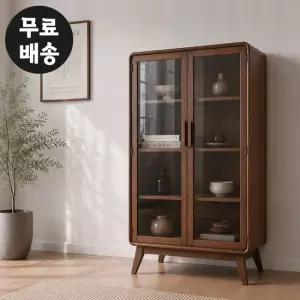 조엘 프리미엄 라운드 유리 장식장 원목 진열장 800 월넛