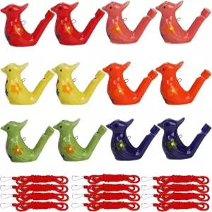 SOUJOY 12 PCS 버드 워터 호루라기 랜야드와 함께하는 세라믹 재미있는 버디 콜 생일 선물용 워블러 장난감