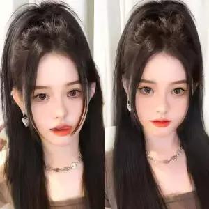 짧은 포니테일 베이직 일자 집게 가발