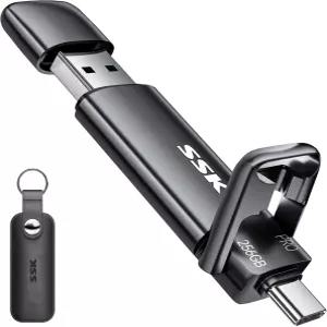 SSK 256GB SSD USB C 최대 1000MB/s 빠른 엄지 드라이브 듀얼 타입-C A 3.2세대 외장 솔리드 스테이트
