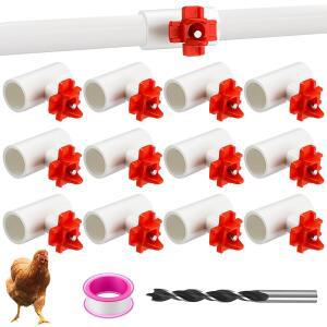 ENHON 12팩 닭 급수기, 1.3CM(1 /2인치) 가금류 티 가금류용 오리 PVC 측면 물 급수기 수평 시스템, 자동 마운트 피팅, DIY 메추라기 기타 및 급수