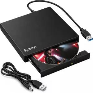 노트북용 Synteryx 외장 CD/DVD 드라이브 USB-A 및 Type-C 버너 리더 2-in-1 플레이어 PC Mac용 휴대용