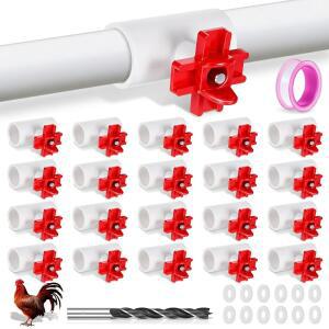 한랑슈 20팩 치킨 니플 워터러, 1/2인치 자동 DIY 가금류 워터러 PVC 메추라기 피팅, 키트 마운트 급수 드링커 시스템용 사이드 티 오리 니플,
