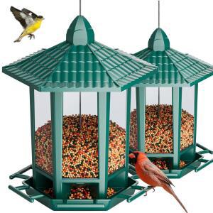 BIRDREAM 야외 걸이용 새 모이통 2팩, 디자인 카디널스 야생 레트로 재미있는 설치 총칭, 유치 - 골드핀치 핀치와 그린 파고다 모이통, 참새