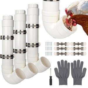 HOMAR 3PC 자동 PVC 치킨 공급기 헤비 쥐 듀티 튜브 먹이기 협동 - 6LB 대용량 가금류 방지 장시간 폐기물 파이프 없음,