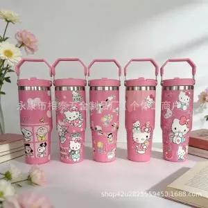 [해외] 귀여운 캐릭터 키티 텀블러 스테인리스 스틸 대용량 물컵 a5 신款 Kt 고양이 패턴 아이스 텀블러