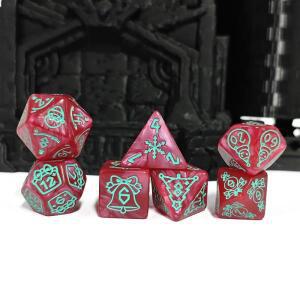 7개 세트 크리스마스 테마 패턴 아크릴 다면체 주사위 D20 D8 롤플레잉 게임용 D&D TRPG 보드