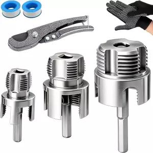 3개 PVC 파이프 나사 수리 키트 1/2인치 및 3/4인치 1인치 PVC/플라스틱 이중 기능 내부 외부 나사산 도구