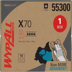 WypAll PowerClean X70 의류 중간 듀티 물티슈(55300) 브래그 박스 오래 지속되는 수건 흰색(192매 1팩 총