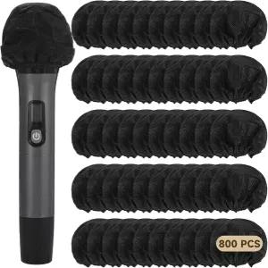 800Pc 일회용 마이크 커버 부직포 휴대용 윈드스크린 폼 탄성 밴드가 있는 KTV용 유니버설 핏 바 컨퍼런스