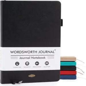 워즈워스 블랙 A5 라인 저널 216 페이지 하드커버 가죽 120 GSM 페이퍼 업무 및 스케치용 노트 여성 남성용
