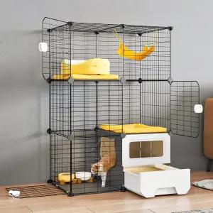원럭 고양이 케이지 실내 쓰레기통 3단 DIY 놀이펜 탈착식 금속 와이어 개집 큰 운동 장소 2마리 이상적임