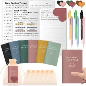 24Pcs 책 일기 읽기 로그 세트 독서 영감 펜 6PU 가죽 하트 북 마크 6 x 9인치 오르간자 가방 클럽 선물