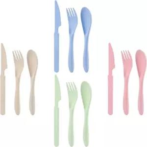 나이프 스푼과 포크 세트 밀짚 식기 재사용 가능한 4인용 파티 여행 직장 피크닉 캠핑 또는 일상용 그린