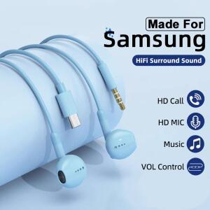 갤럭시 S24 S23 S21 S22 울트라 A53 A52 A34 A54 USB C 유선 이어폰 3.5mm 잭 Ea 버드 헤드셋 용 형 헤드