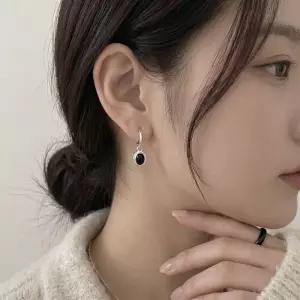 [라일리쥬얼리] Rly 실버 블랙 오닉스 원터치 링 드롭 귀걸이 데일리