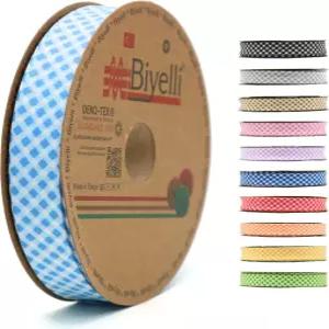 면 폴드 바이어스 바인딩 테이프 - 3/4 인치 20mm 너비 27 야드 재봉 의류 DIY 블루 E1용 격자무늬 싱글