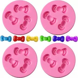 시머루 4PCS 핑크 보우 몰드 미니 초콜릿 케이크 제작 및 베이킹용 실리콘 폰던트 DIY 컵케이크 장식용