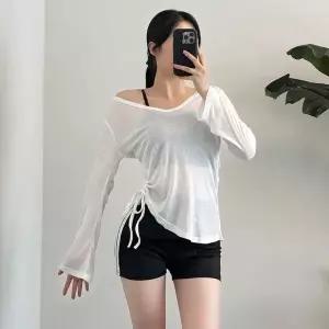 긴팔 셔링 루즈핏 커버업 운동복 요가