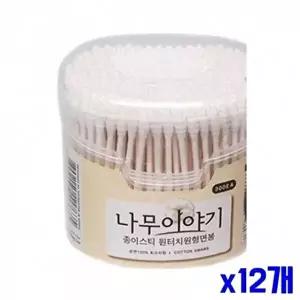 순면 원터치 원형 면봉 300P 회오리형 x12개 귀이개-WFOFV47