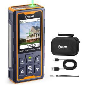 측정 도구, CIGMAN 393피트 그린빔 측정, 4배 카메라가 장착된 실외 P2P 기술, IP68, 충전식 거리 측정기, 길이, 면적, 부피, 각도 센서